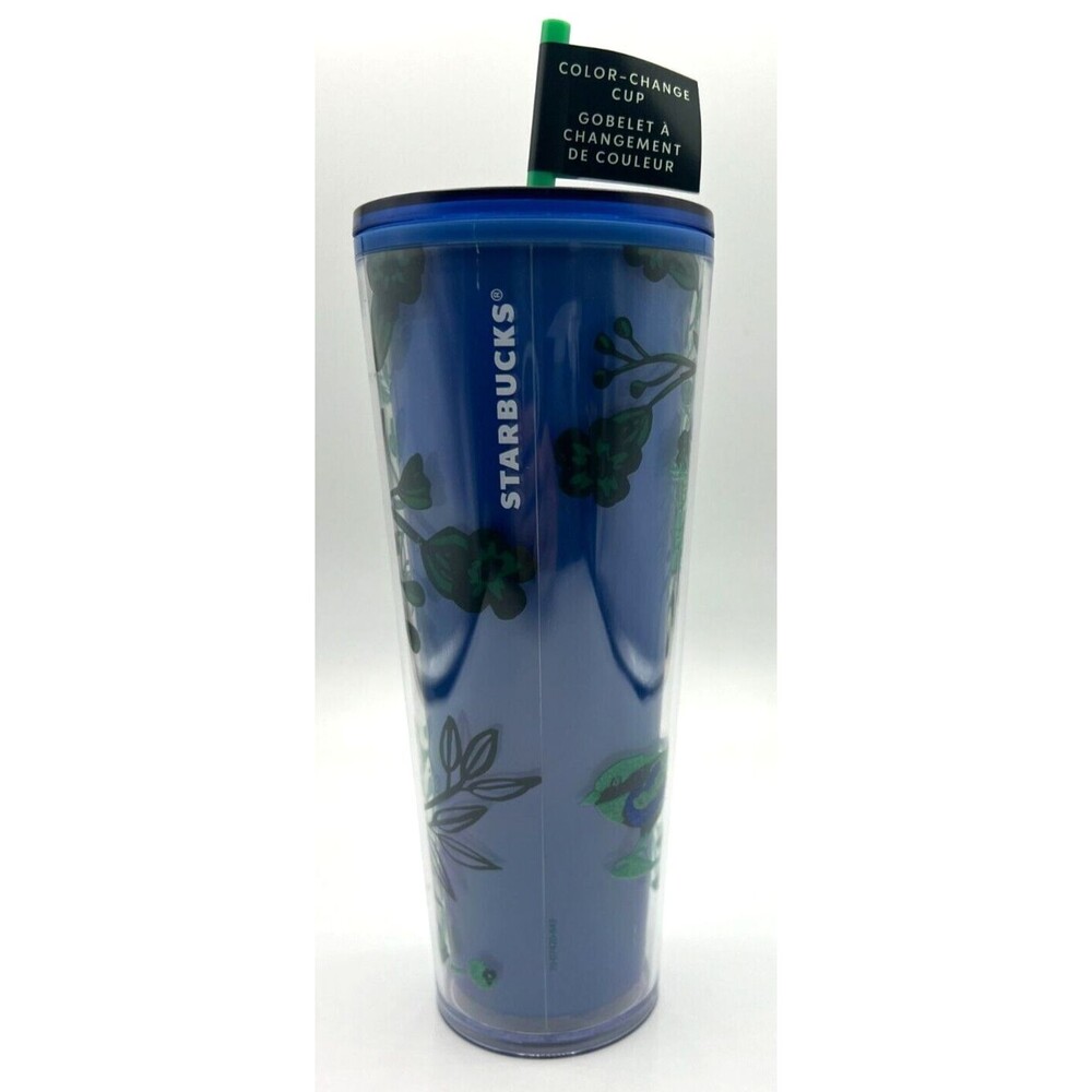 Starbucks 2022 Holiday Blue & Green Flower Color Changing‎ Cold Cup Tumbler 24oz
